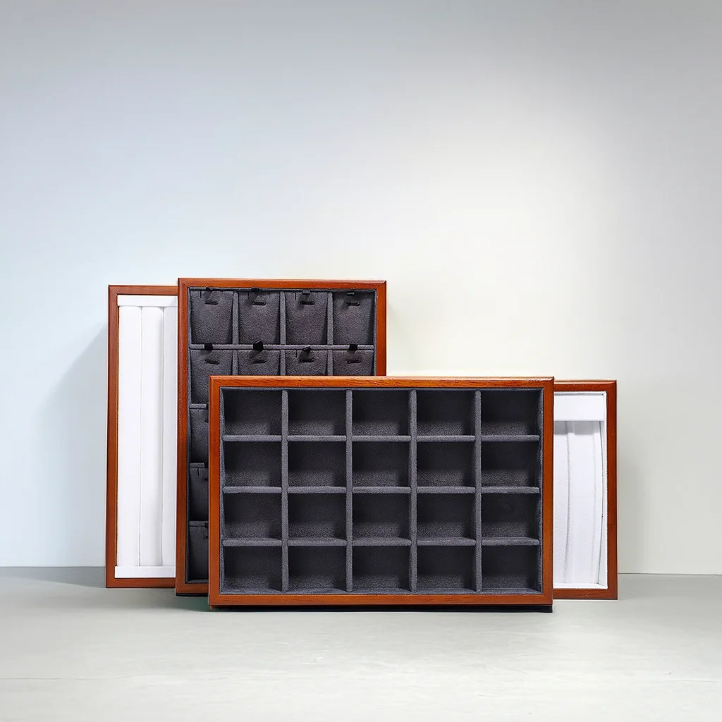 High-end Boutique Black Walnut Wood Jewelry Salver Tray Necklaces Earrings Bracelets Rings Velvet Display Jewelry Tray - Image 2