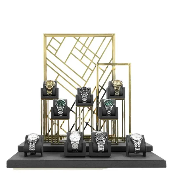 Advanced Metal Window Gray Arc Black Watch Stand Display Set Base Plate Bracelet Display Stand - Image 2