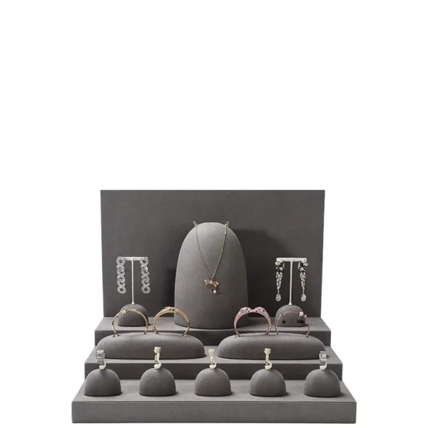 High-end Microfiber Gray Jewelry Display Stand Jewelry Tray for Jewelry Store Counter Earring Ring Necklace Display - Image 4