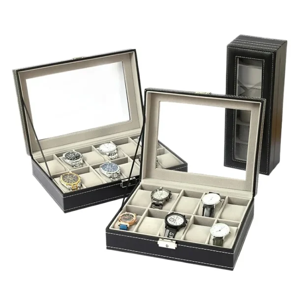 Wooden Stackable Watch Storage Organizer with Glass Display Top 12 Slot Display Watch Box - Image 2