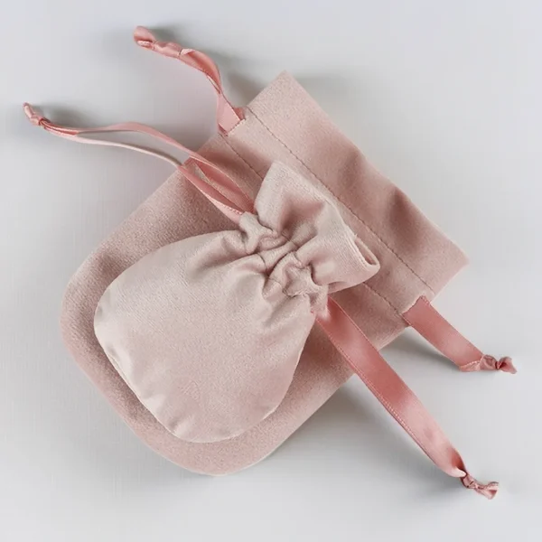 Custom Ribbon Drawstring Jewelry Pouch Velvet Gift Bag Jewelry Packaging Bag With Logo