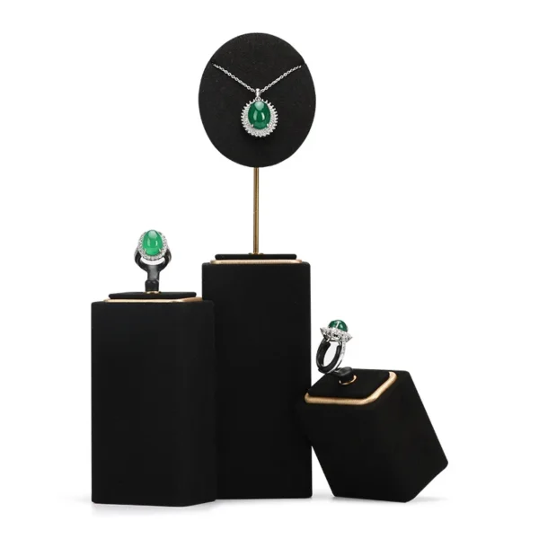 Custom Black PU Leather  Ring Pendant Earring Bracelet and Necklace Display Stand Jewelry Display Set - Image 3
