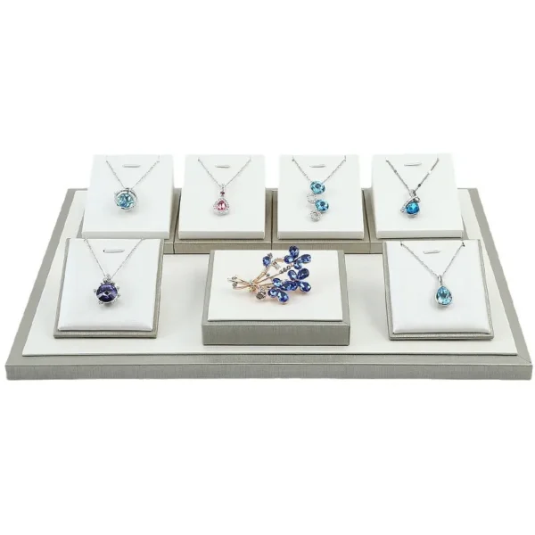 White PU Leather Jewelry Display Stand Necklace Ring Pendant Decoration Tray Jewelry Window Display Props Display Suit - Image 5