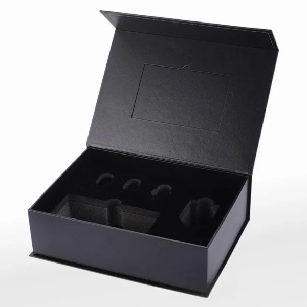 Wholesale Black Magnetic Box High-End Faux Leather Top-grade Paper Gift Box EVA Cardboard Packaging Box - Image 4