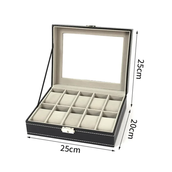 Wooden Stackable Watch Storage Organizer with Glass Display Top 12 Slot Display Watch Box - Image 6