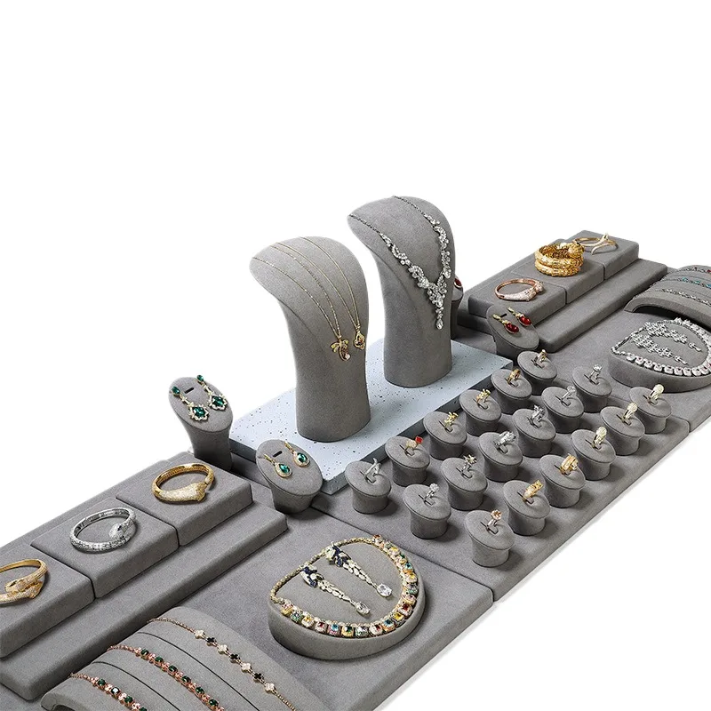 Grey Microfiber DIY Jewellery Display Stand Holder Custom Bracelet Necklace Ring Earring Holder Jewelry Display Stand Set - Image 3