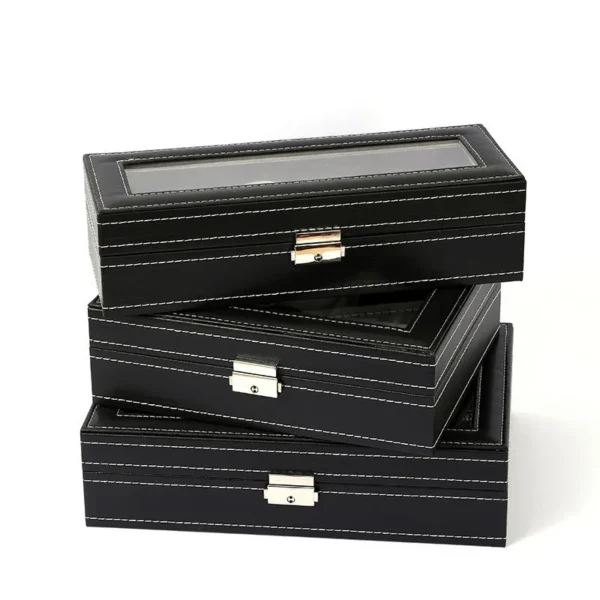 Wooden Stackable Watch Storage Organizer with Glass Display Top 12 Slot Display Watch Box - Image 4