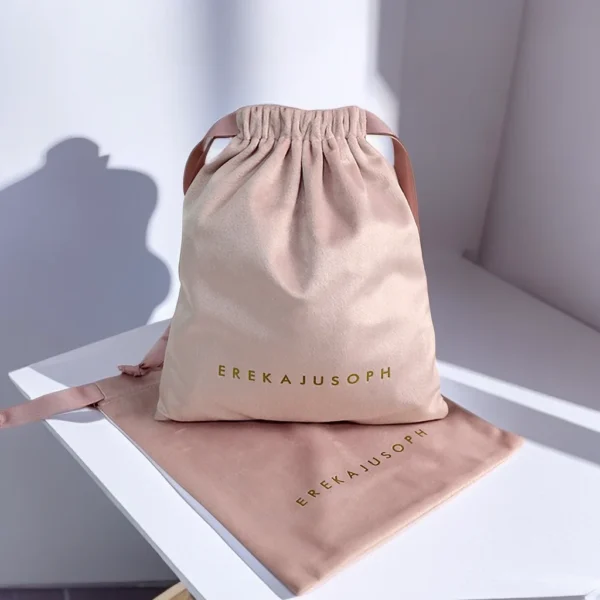 Custom  Logo Drawstring Bag Lingerie Jewelry Wedding Gift Bag Pink Flannel Cosmetic Bag - Image 2