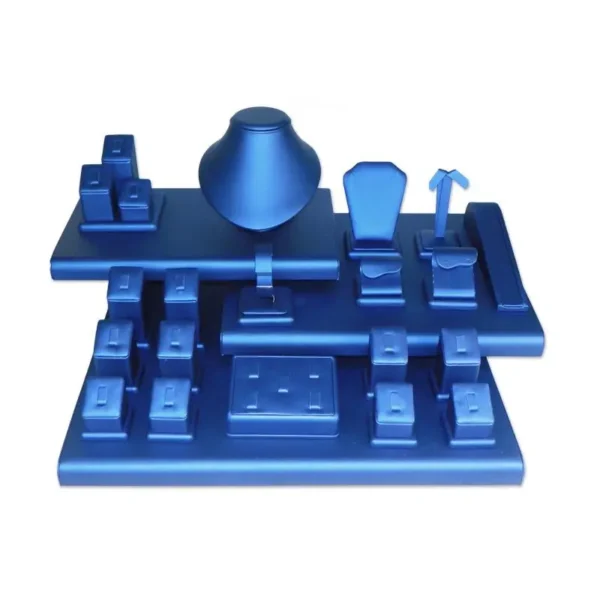 Custom Blue PU Leather Jewelry Rack Set Premium Display Stand
