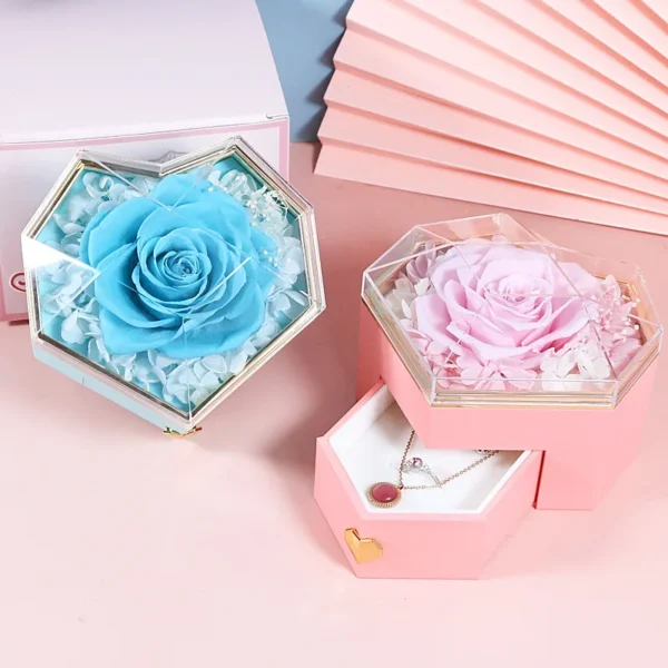 High-End Rose Decorated Jewelry Box Elegant Eternal Flower Gift Proposal for Rings Earrings Necklaces - Image 3