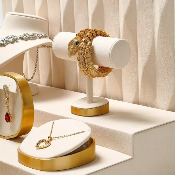 Beige Velvet Detachable Bracelet Holder Bangle Racks Ring Necklace Stand Jewelry Display - Image 3