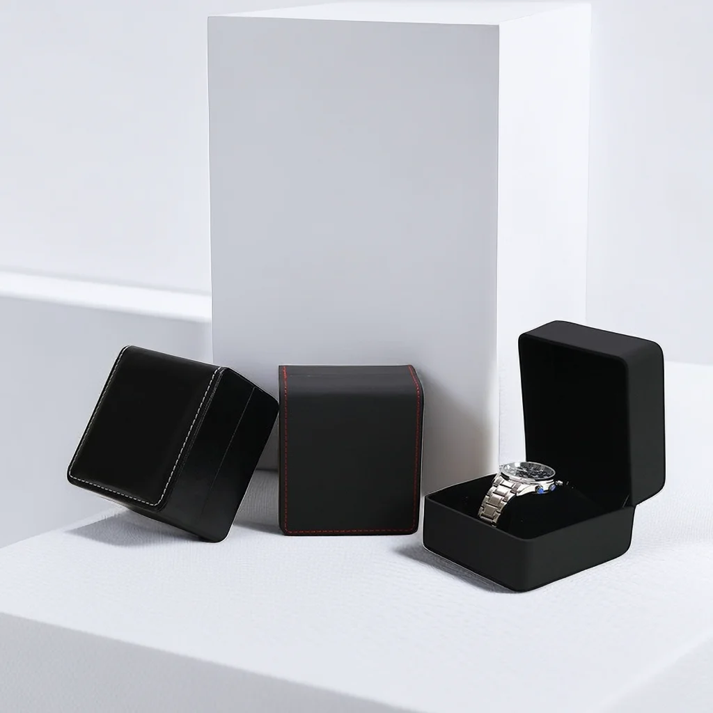Custom Pu Leather Watch Gift Boxes Luxury High Quality Packaging Black Paper Watch Box - Image 2